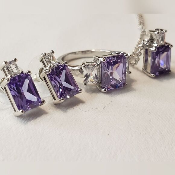Amethyst with Silver Setting Ring, Earrings, Necklace, NWOT - Picture 11 of 13